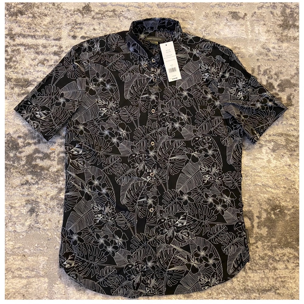 French Connection Men’s Black/White Hawaiian Shirt